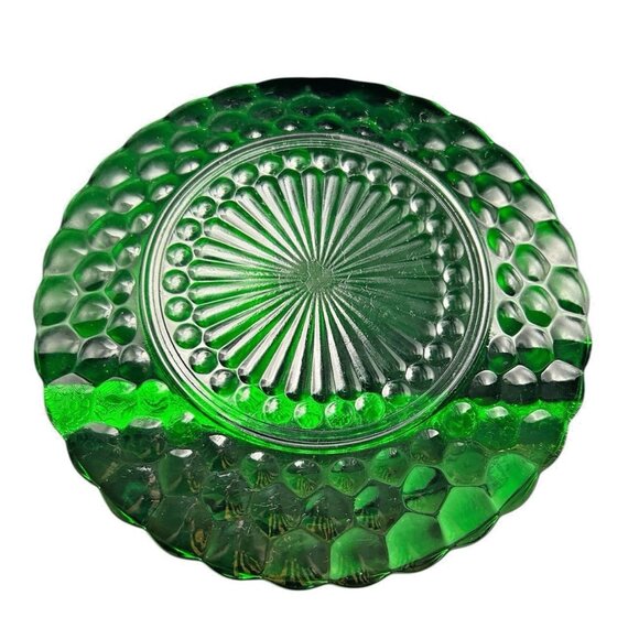 1950s Anchor Hocking Forest Green Bubble 9.25" Dinner Plate Made USA Set  of 4 - Picture 2 of 5